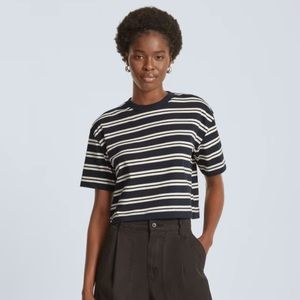 Everlane The Organic Cotton Cropped Tee Blue White Boxy Short Sleeve Women's M